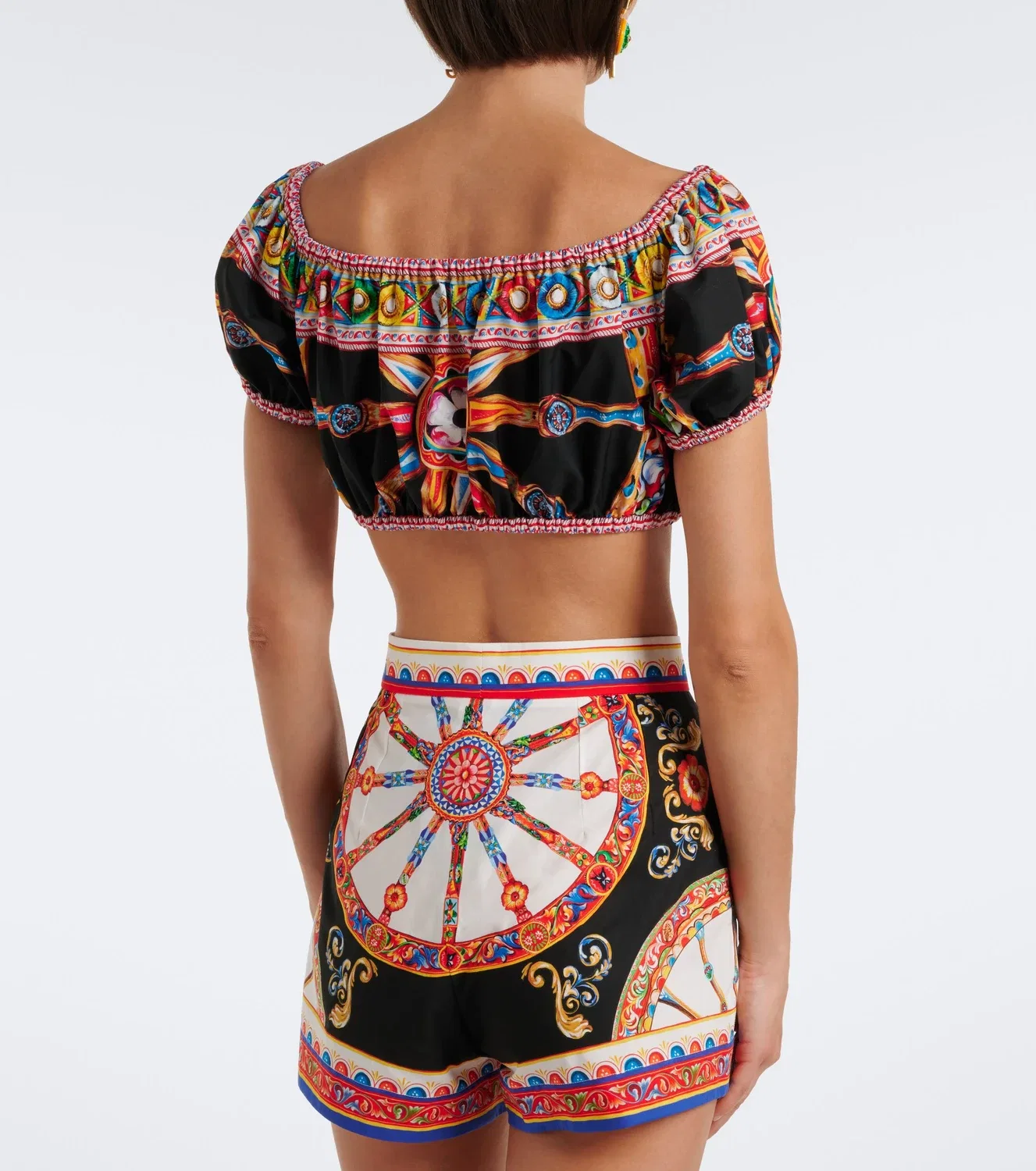 Хлопковый укороченный топ с открытыми плечами и принтом Dolce & Gabbana, мультиколор — фото 4