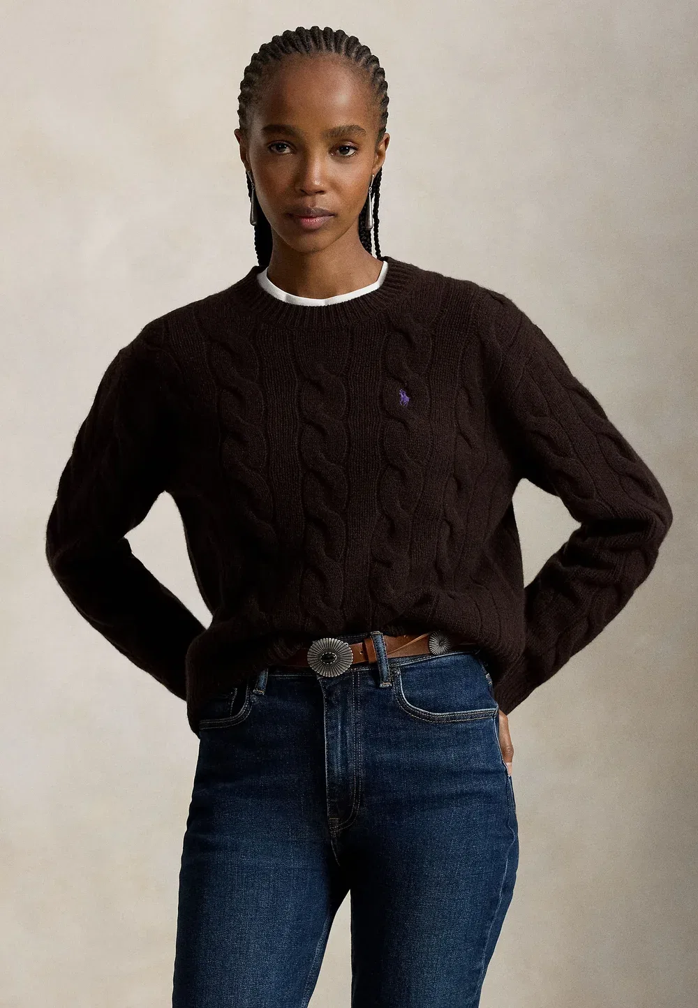 Свитер-Джемпер крупной вязки из шерсти и кашемира Polo Ralph Lauren, Walnut Brown Melange