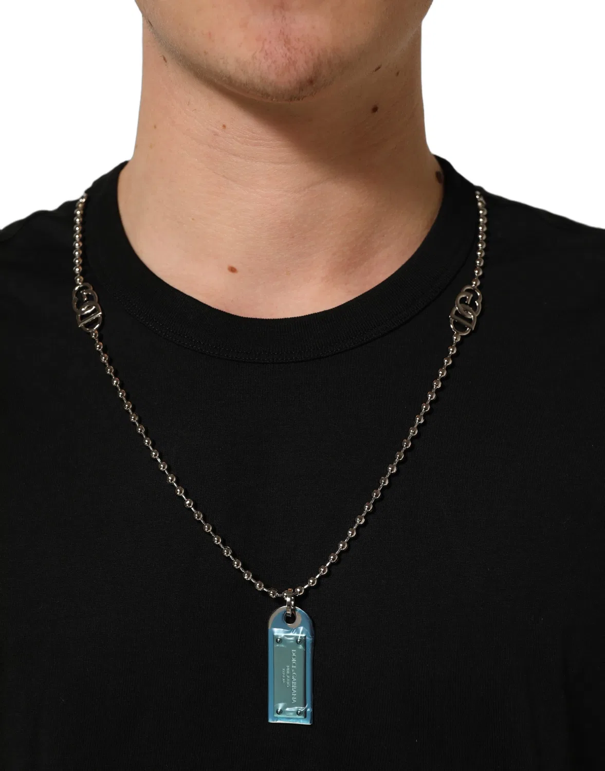Мужская футболка с коротким рукавом и цепочкой Dog Tag Dolce & Gabbana, Black — фото 3