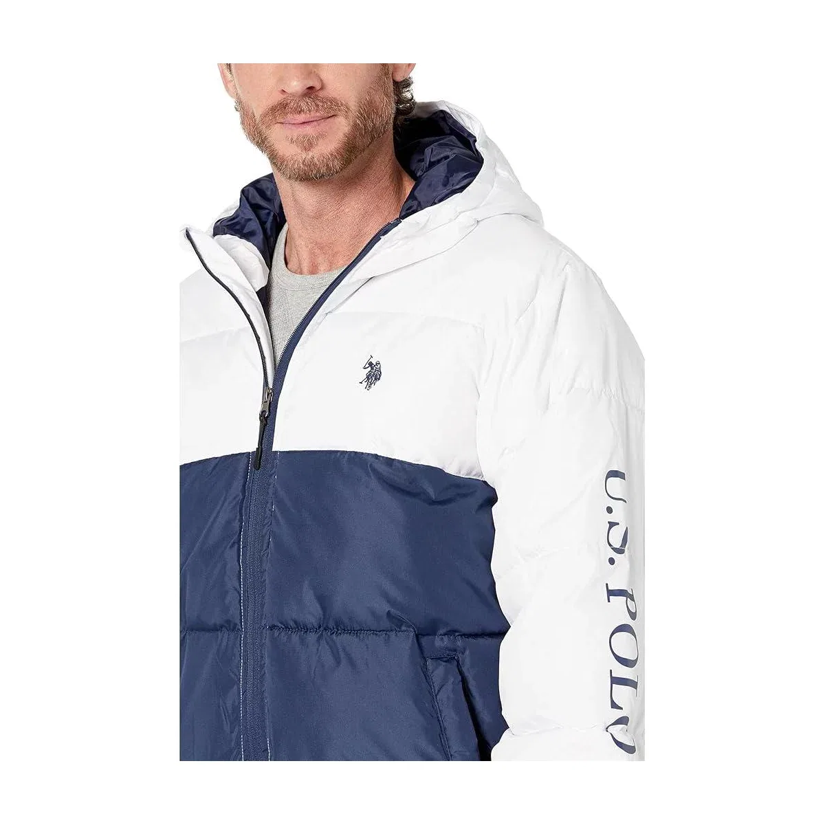 Мужская куртка-пуховик стеганая с капюшоном U.S. Polo Assn., White — фото 3