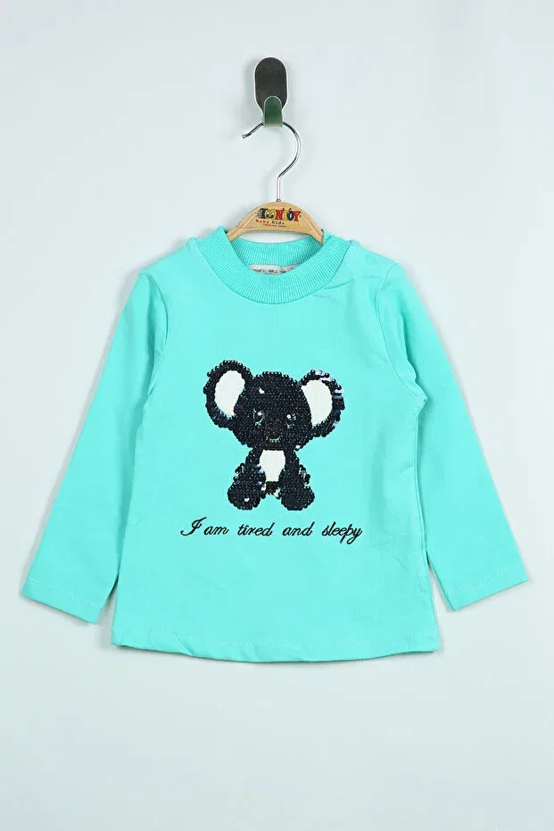 Детская футболка для девочек с вышивкой panda embroidered Toontoy, Mint Green