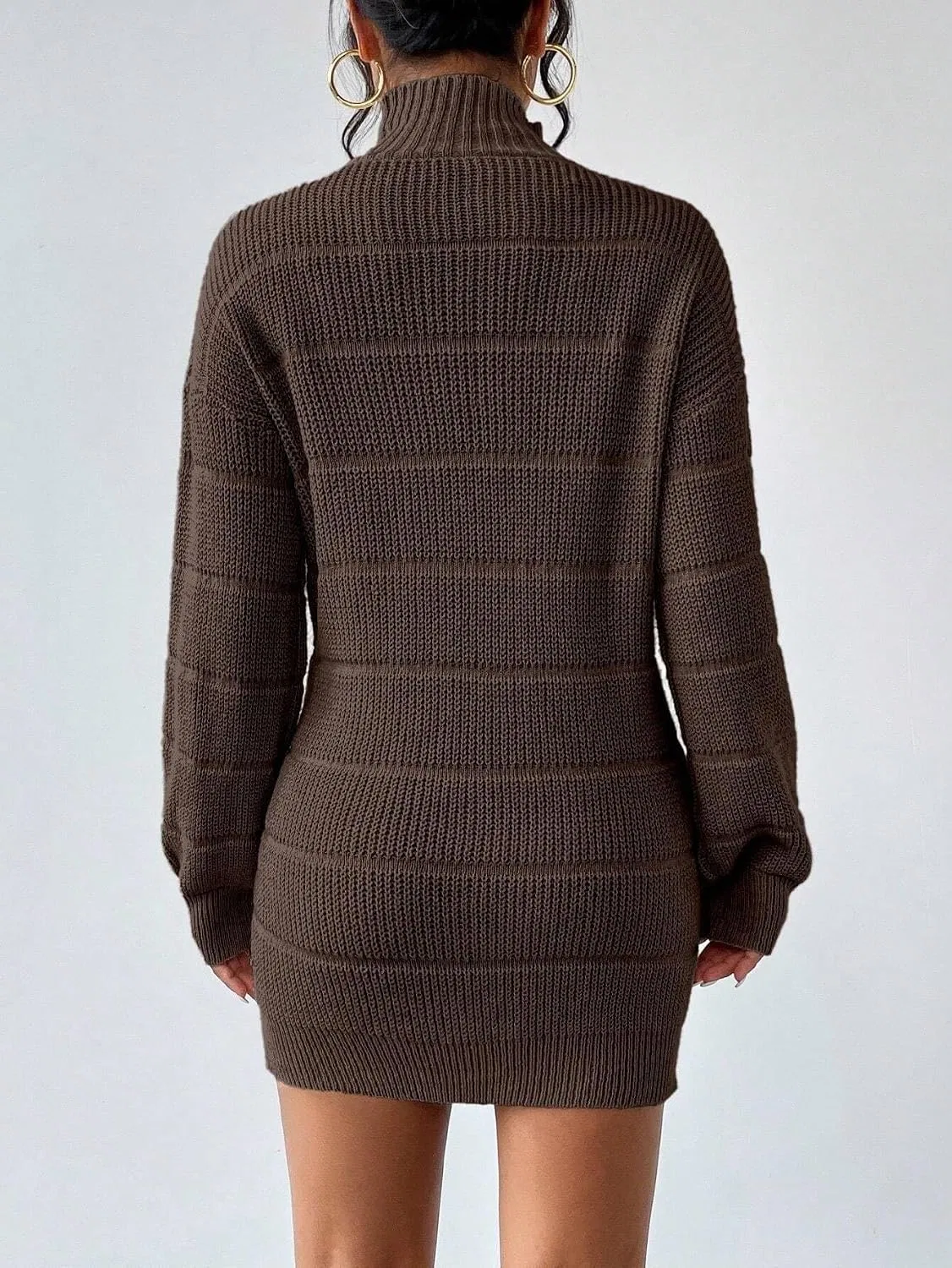 Женское повседневное платье с высоким воротом Rib-Knit, Coffee Brown — фото 2