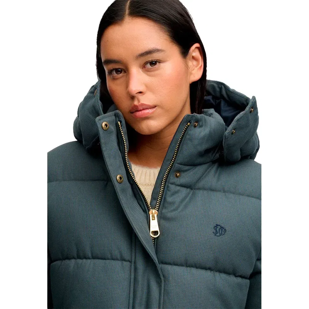 Женский стеганый пуховик с капюшоном Premium Check Superdry, Blue — фото 4