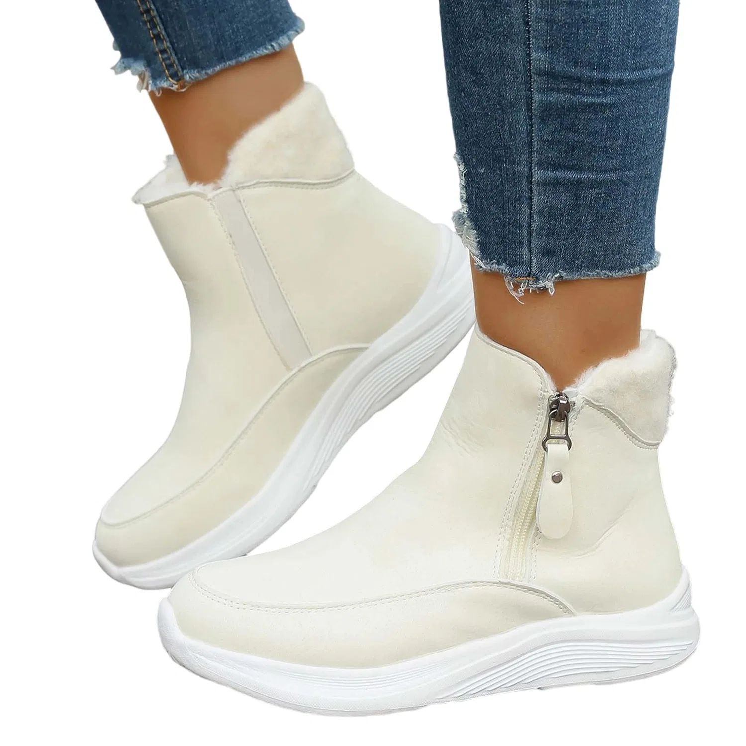 Детские зимние ботинки для девочек с молнией EODJXIO, Beige — фото 2