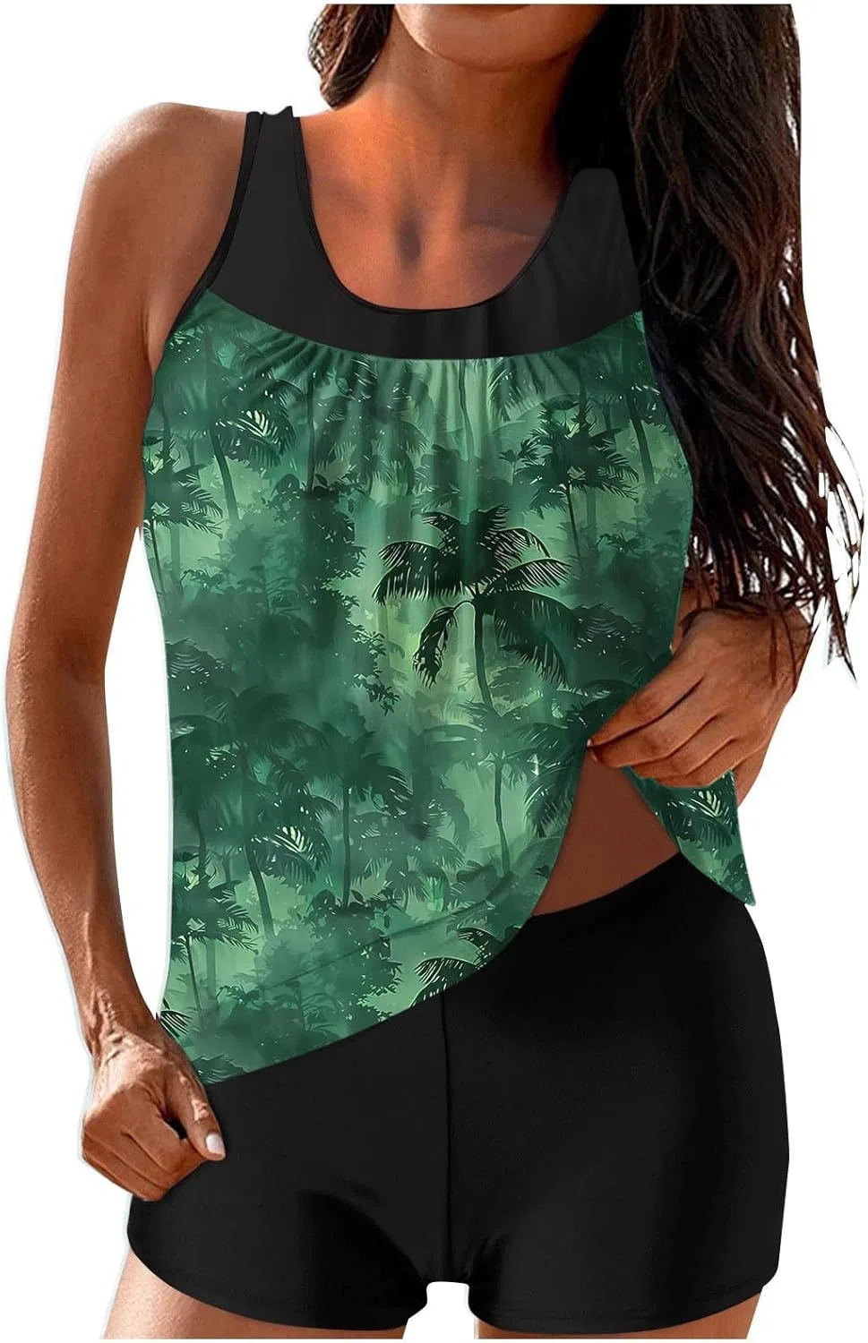 Женский танкини с пальмами для коррекции живота, Green