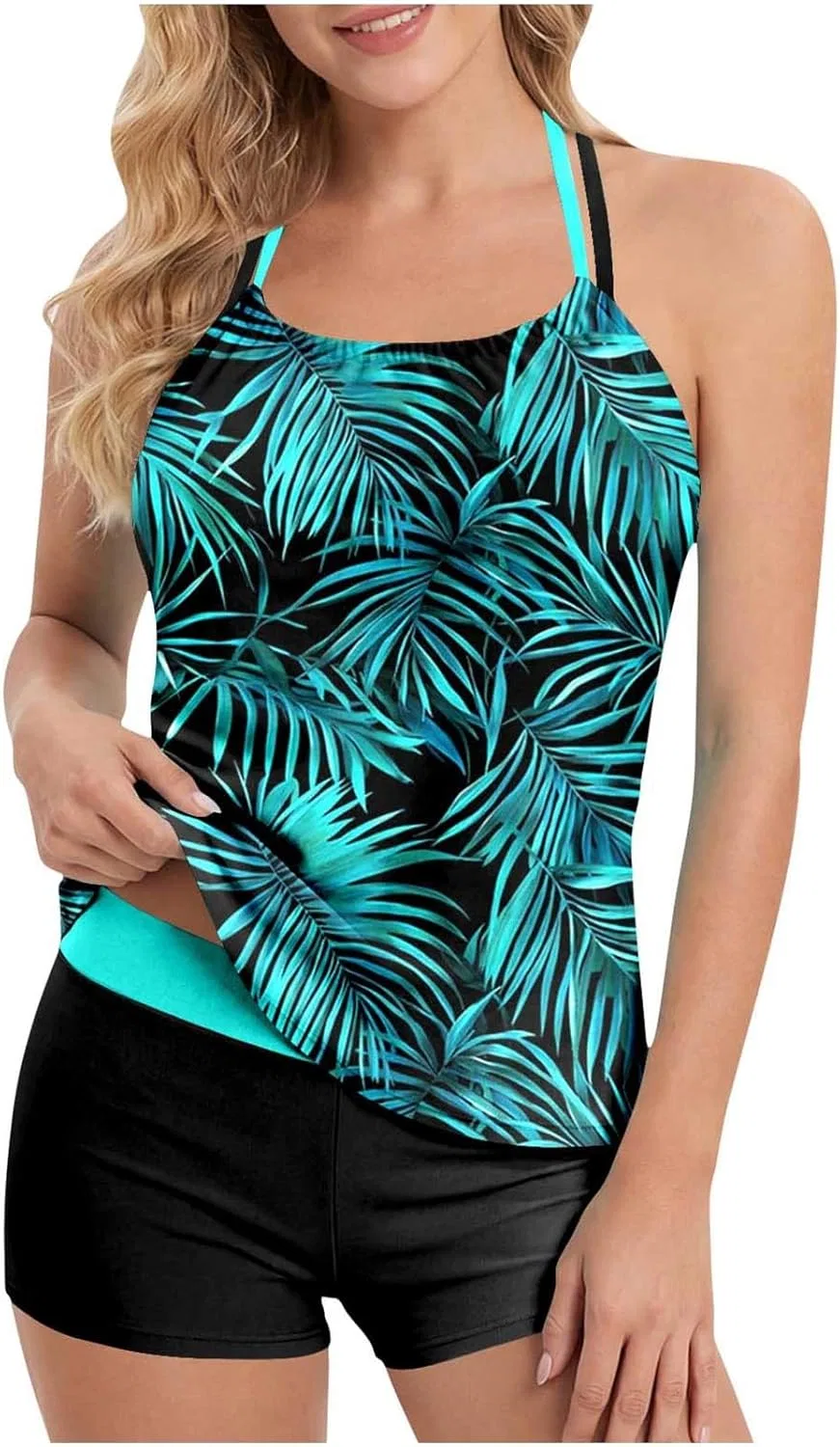 Женский купальный костюм с принтом, padded tankini top и high waisted shorts, Multicolor