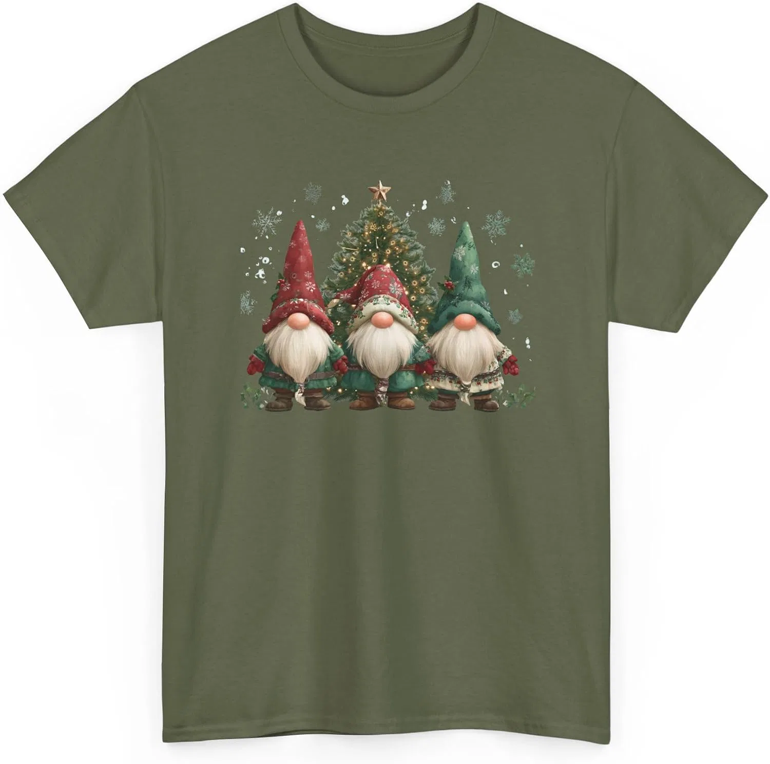 Футболка с праздничными гномами Gildan 5000, Military Green