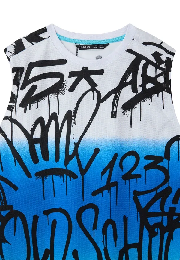 Топ из сетки с принтом Sfumata stampa stile graffiti - top Terranova, Bianco Ottico, белый — фото 3