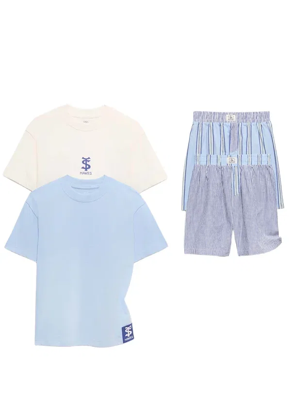 Комплект пижама из 2 предметов, хлопок, striped, Marks & Spencer, синий
