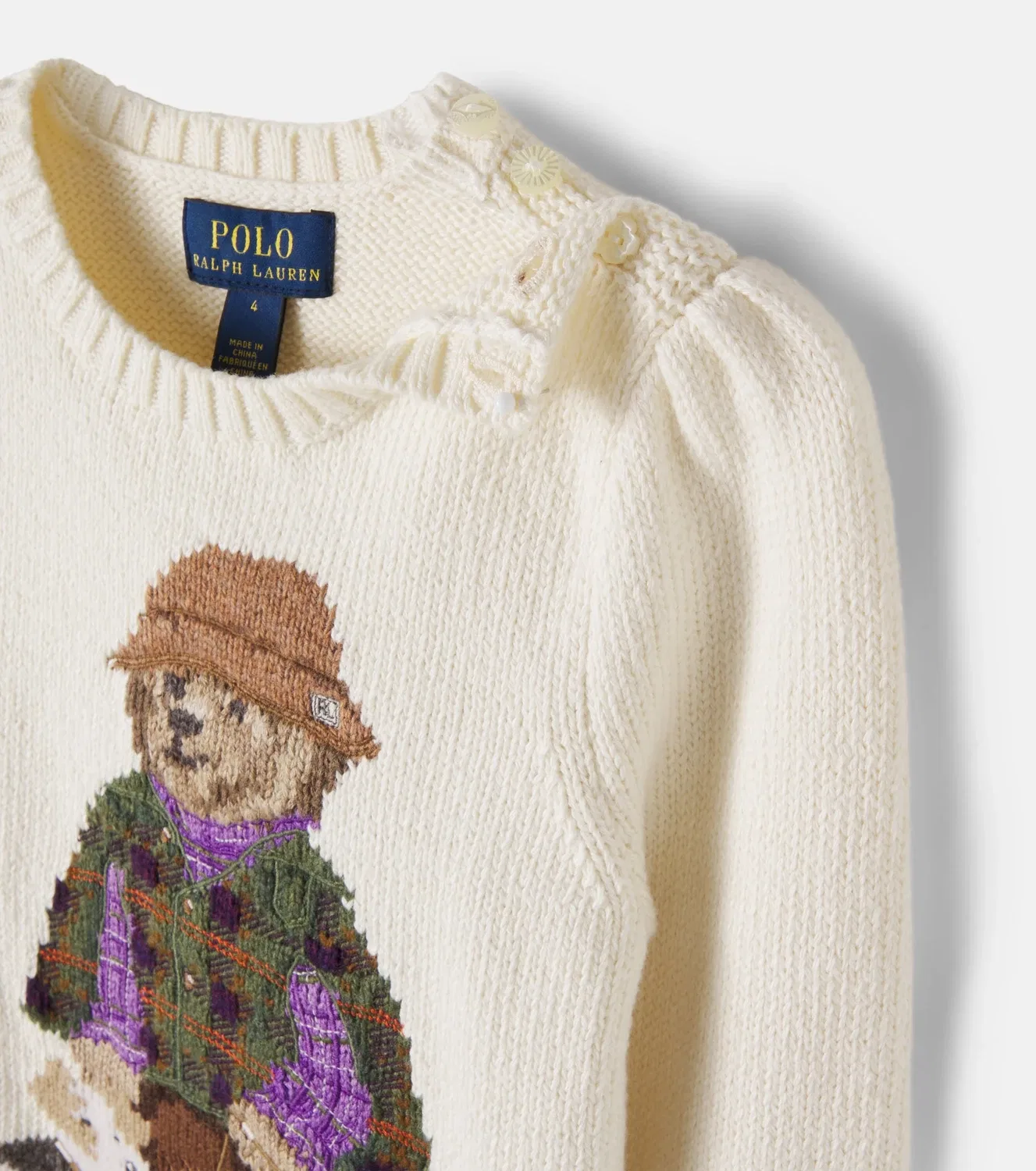 Свитшот хлопковый с медведем Polo Ralph Lauren Kids, белый — фото 4