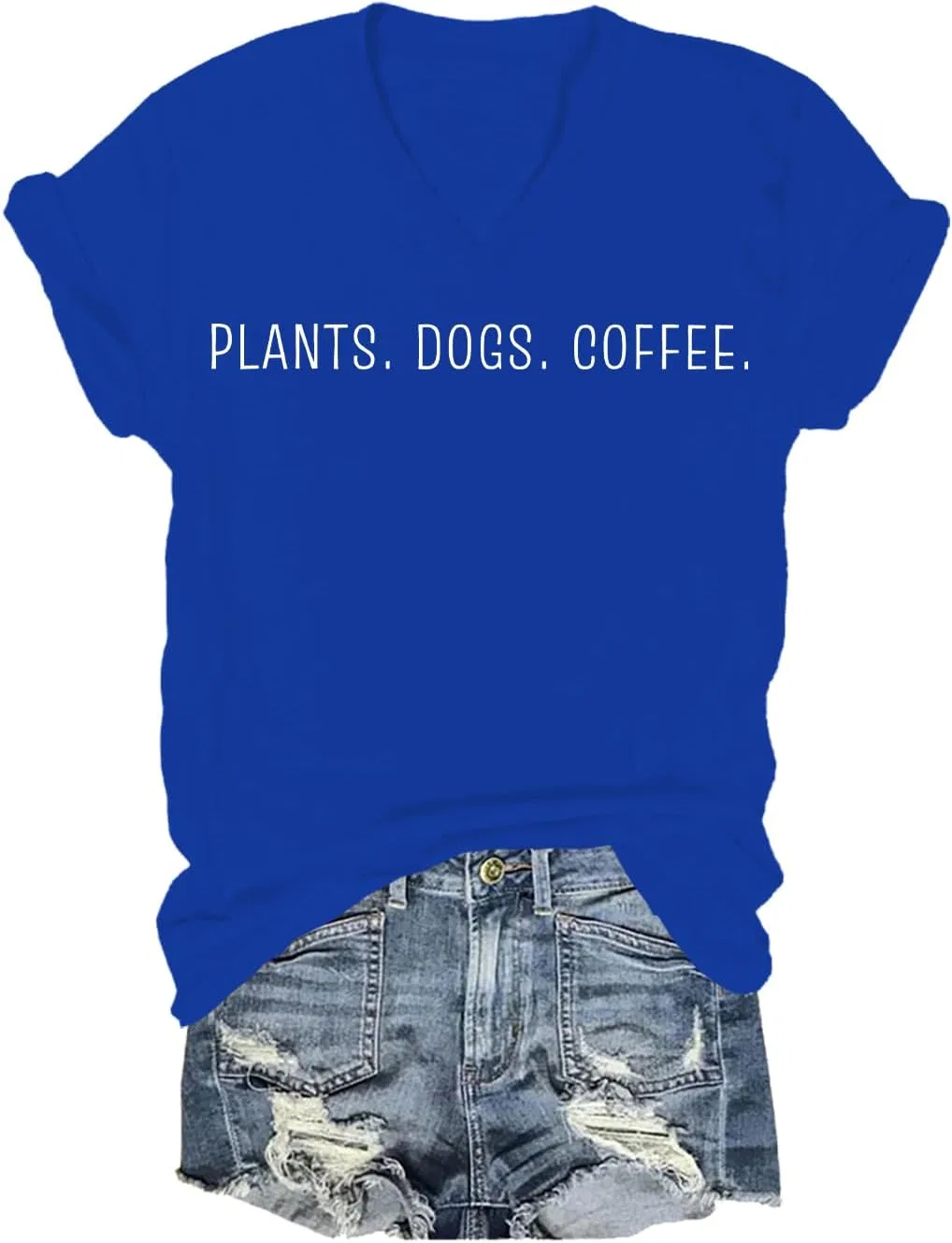 Женская футболка с коротким рукавом Plant Dogs Coffee, Sapphire Blue-Vneck