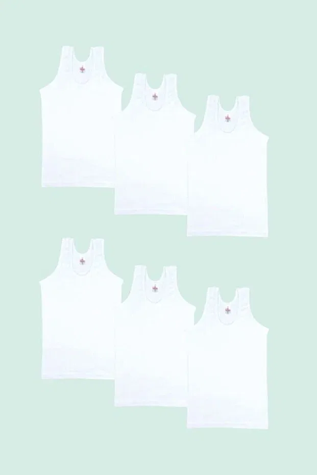 Детское для мальчиков майка на бретелях Pack of 6 white ribbed combed cotton boy's strappy flexible undershirt Generic Brands, White