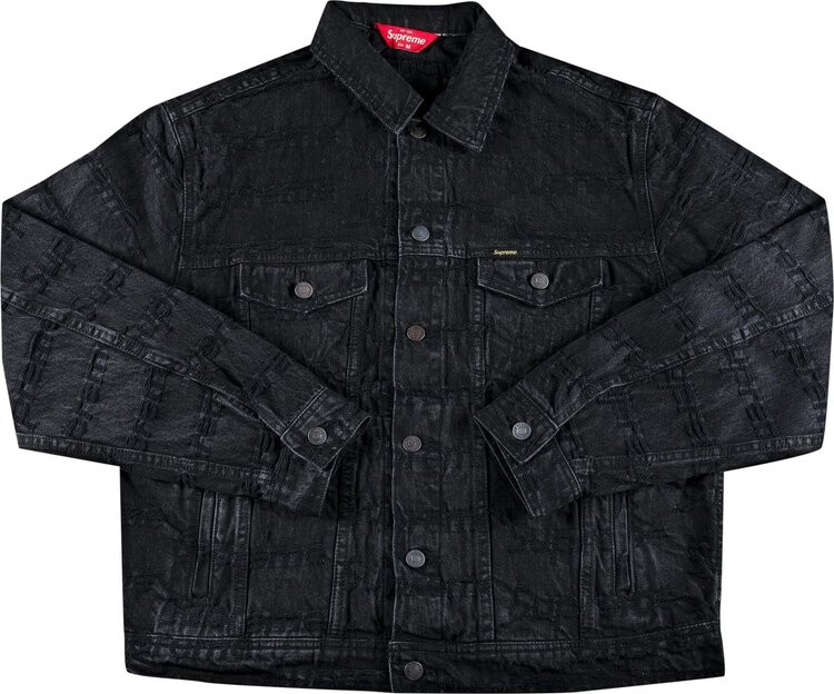 

Куртка Supreme Frayed Logos Denim Trucker Jacket 'Black', черный