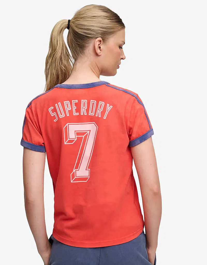 Футболка Superdry Athletic в полоску с изображением футбольного мяча, английской футбольной команды (красный) — фото 3