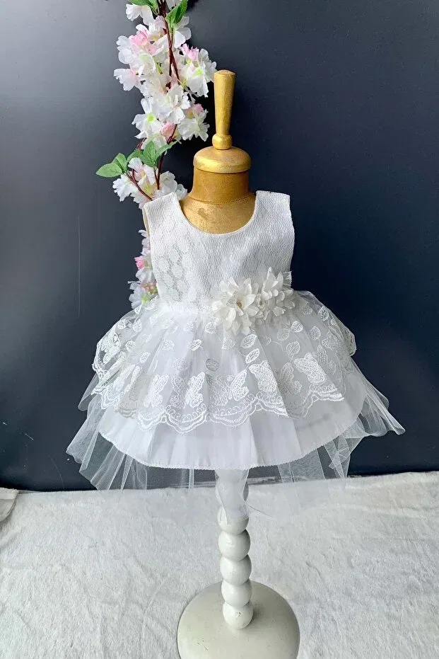 Детское платье для девочек кружевное Kat lace rose motif Mnk Baby&Kids, White