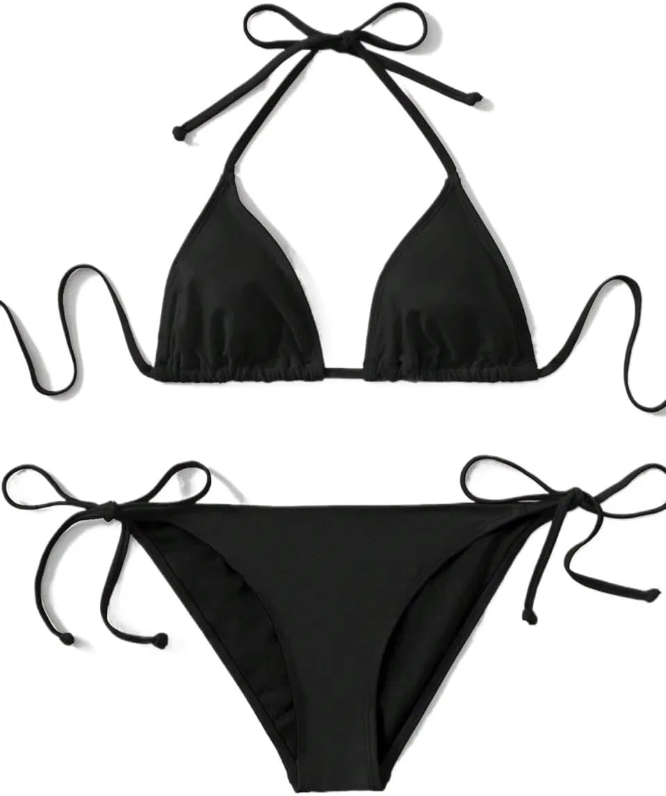 Женский бикини-сет с высокой талией Halter, Black