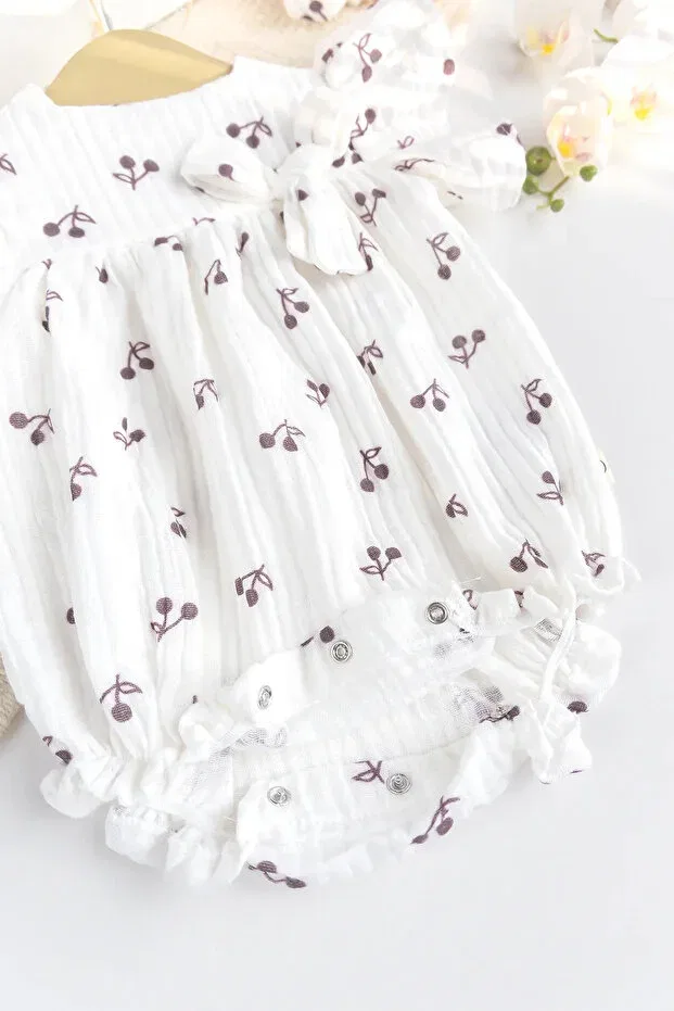 Детский комбинезон для девочек хлопковый Muslin Cherry Patterned Babymod, Cream — фото 2
