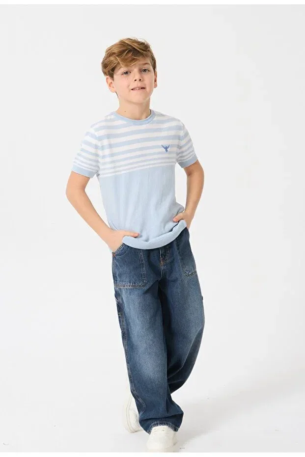 Детская футболка для мальчиков с полоской Nisrakids, Blue