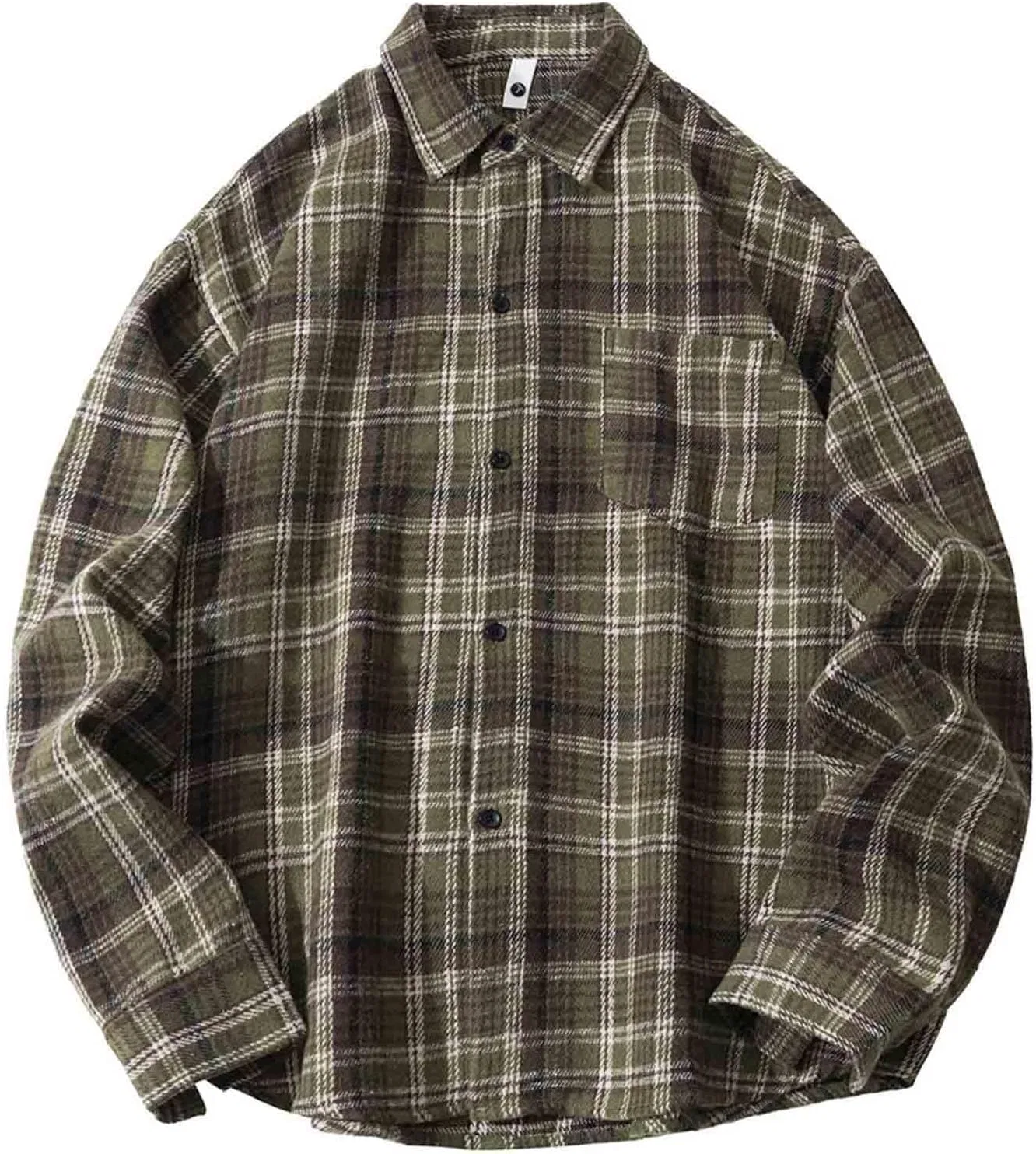 Мужская фланелевая рубашка с лацканом, Plaid Button Down, Army Green