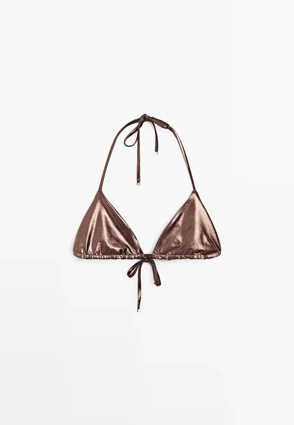 Купальник-бикини из полиамида Metallic triangle bikini set, Massimo Dutti, темно-коричневый — фото 4