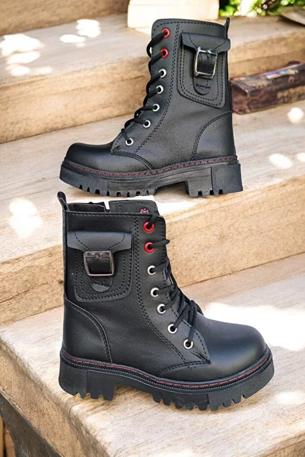 Детские ботинки для девочек с принтом Bikajoo, Black Pocket