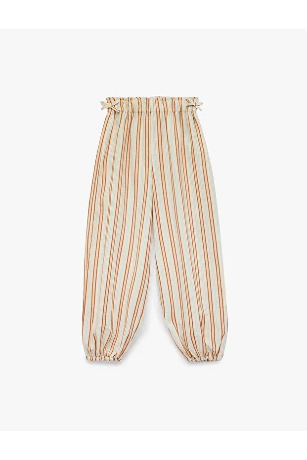 Детские брюки для девочек из льна с вискозой Koton, Ecru Striped