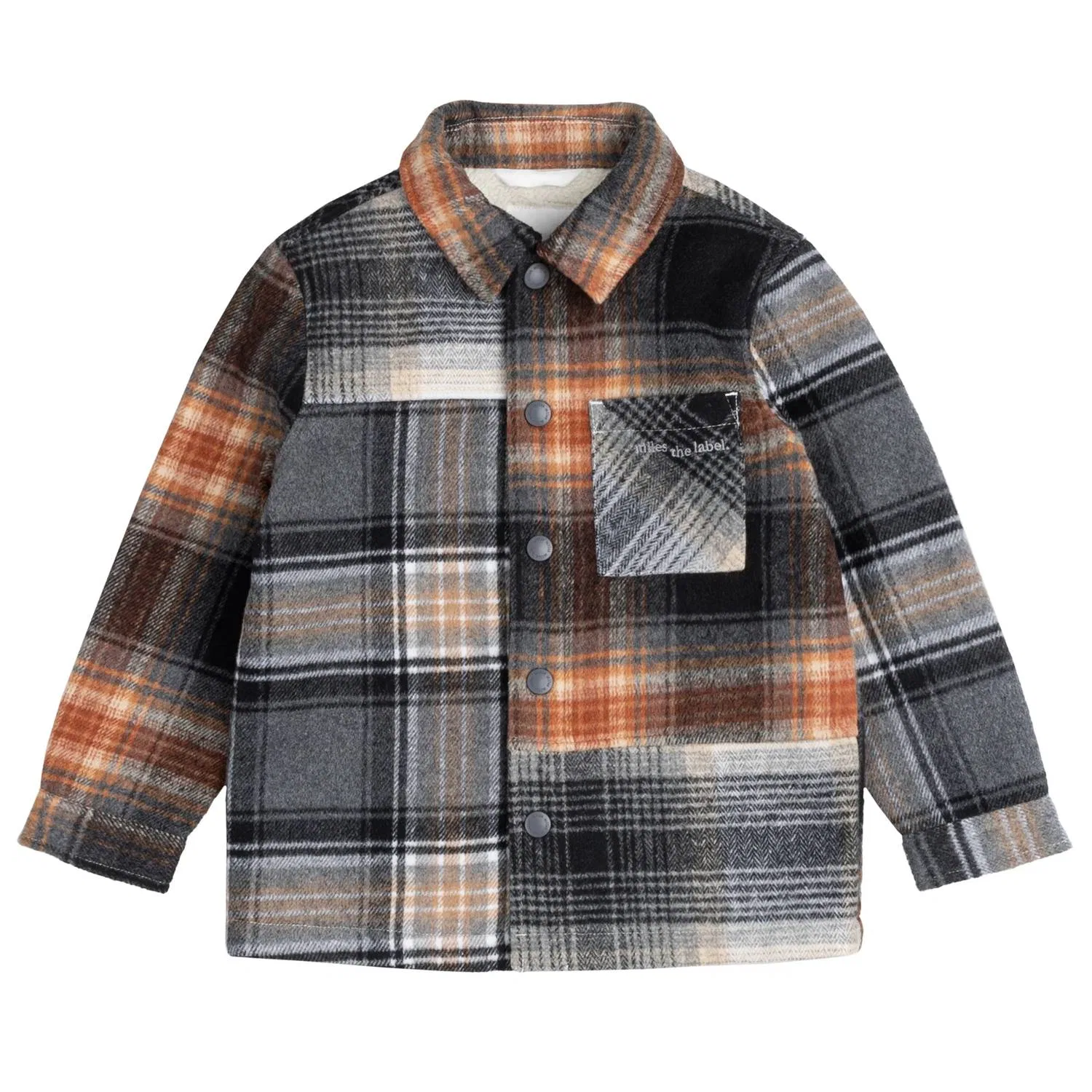 Детская рубашка-куртка утепленная с принтом Copper Plaid Shacket Miles the Label, Black Multi — фото 2