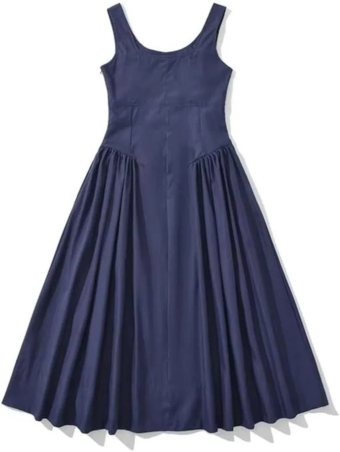 Женское летнее платье миди A-силуэта O-Neck, Navyblue — фото 2