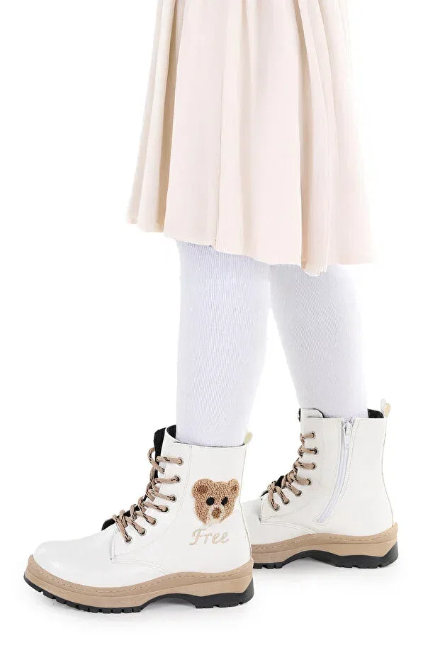 Детские ботинки для девочек на плоской подошве 625 wrinkled skin Kiko Kids, White — фото 3