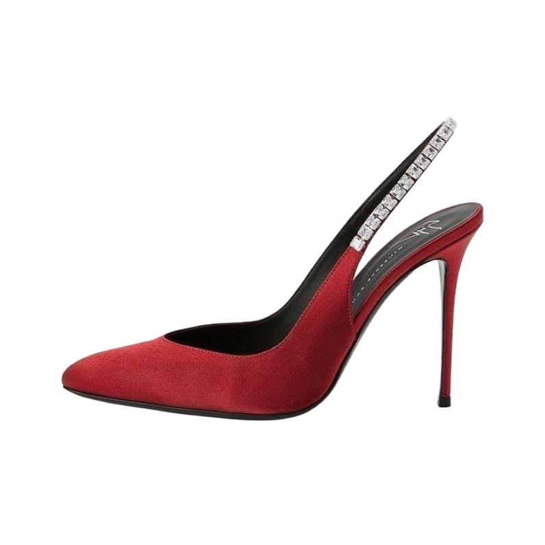 Женские туфли-лодочки на тонком каблуке 9 см красные Giuseppe Zanotti