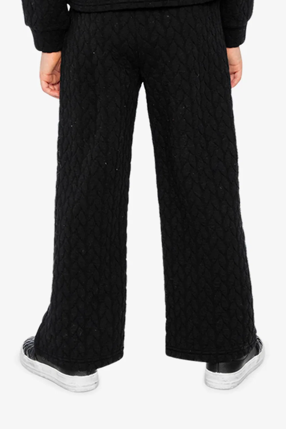 Детские брюки с широкими штанинами с жаккардовым узором Wide Leg Jacquard Pants Deux par Deux, черный — фото 4