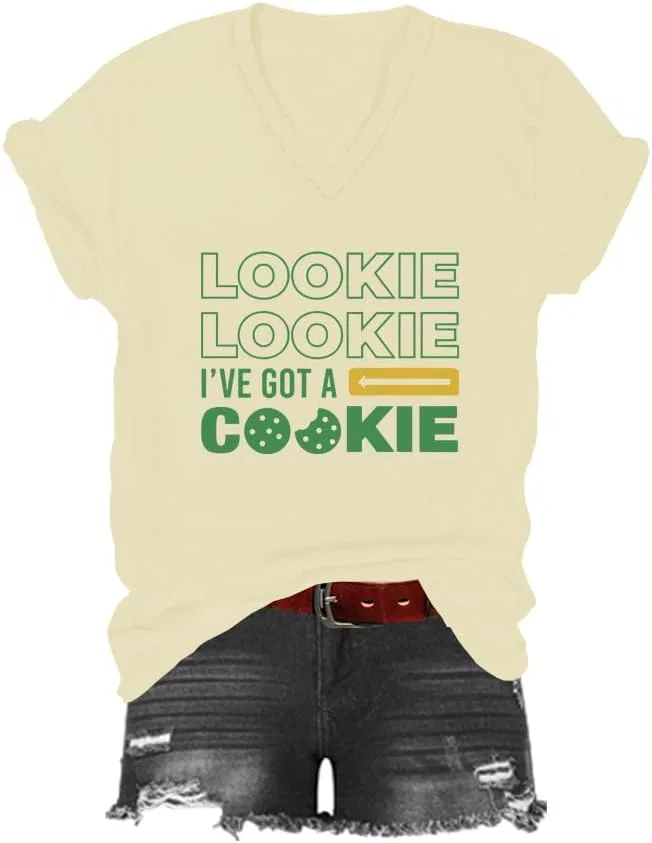 Мужская футболка с принтом Lookie Lookie I’ve Got A Cookie V-Neck, Creamy Yellow