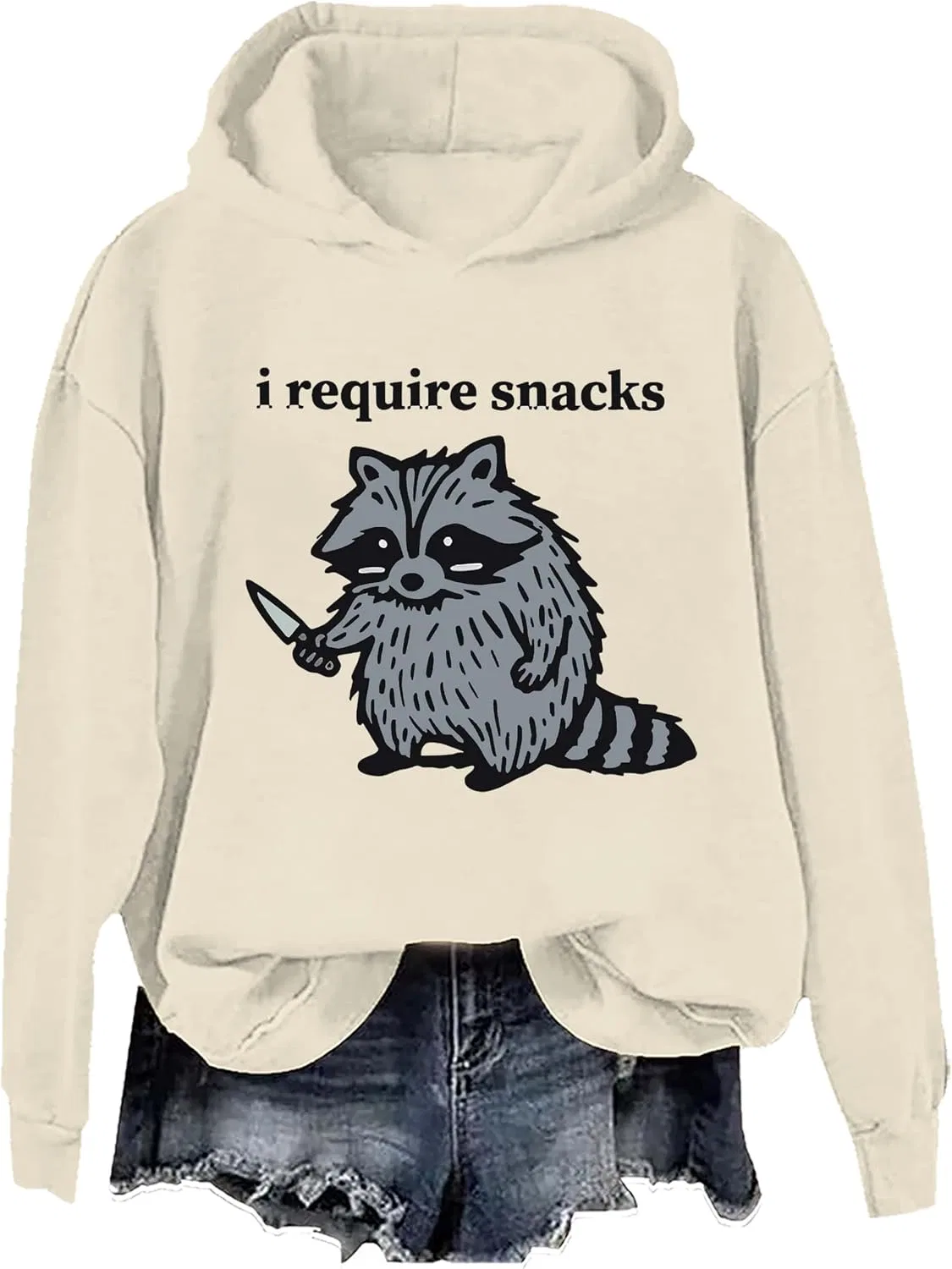 Женское худи с принтом I Require Snacks Raccoon, хаки