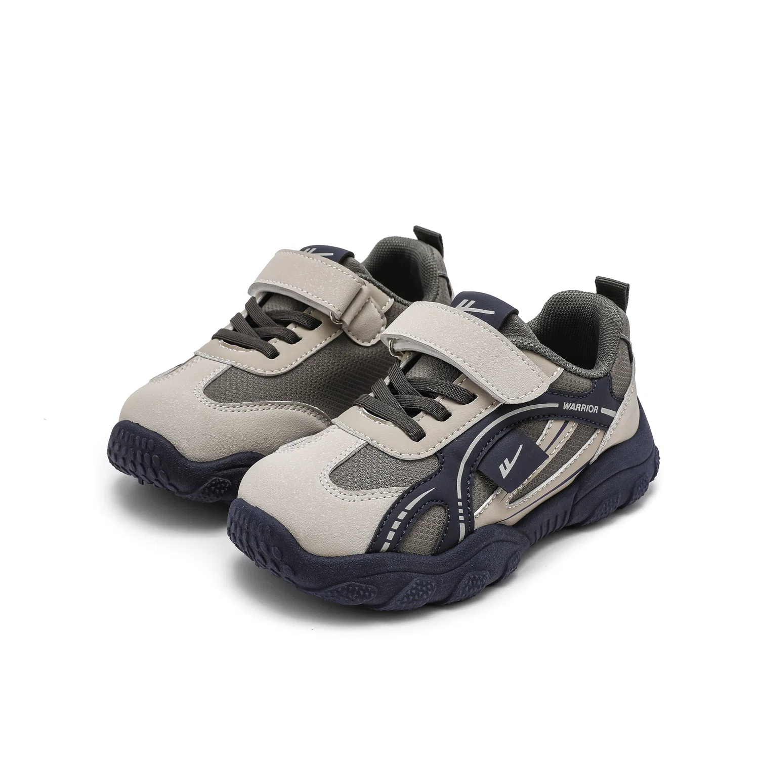 Детские повседневные кроссовки с синтетической кожей Kids' Casual Shoes, WARRIOR, Army Green/Dark Beige/Blue — фото 4