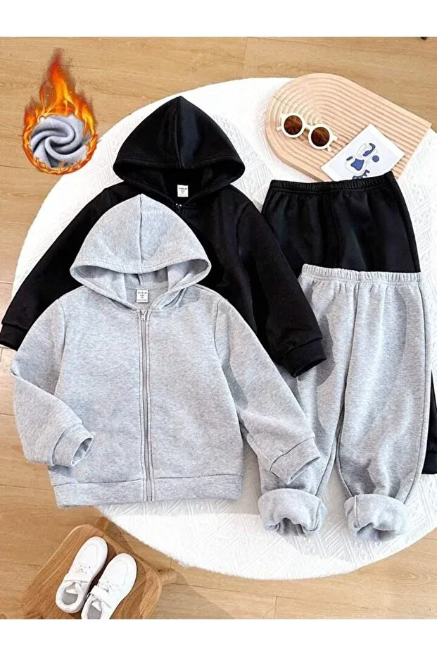 Детский комплект кардигана и спортивных штанов с принтом Morning Kids, Black Grey