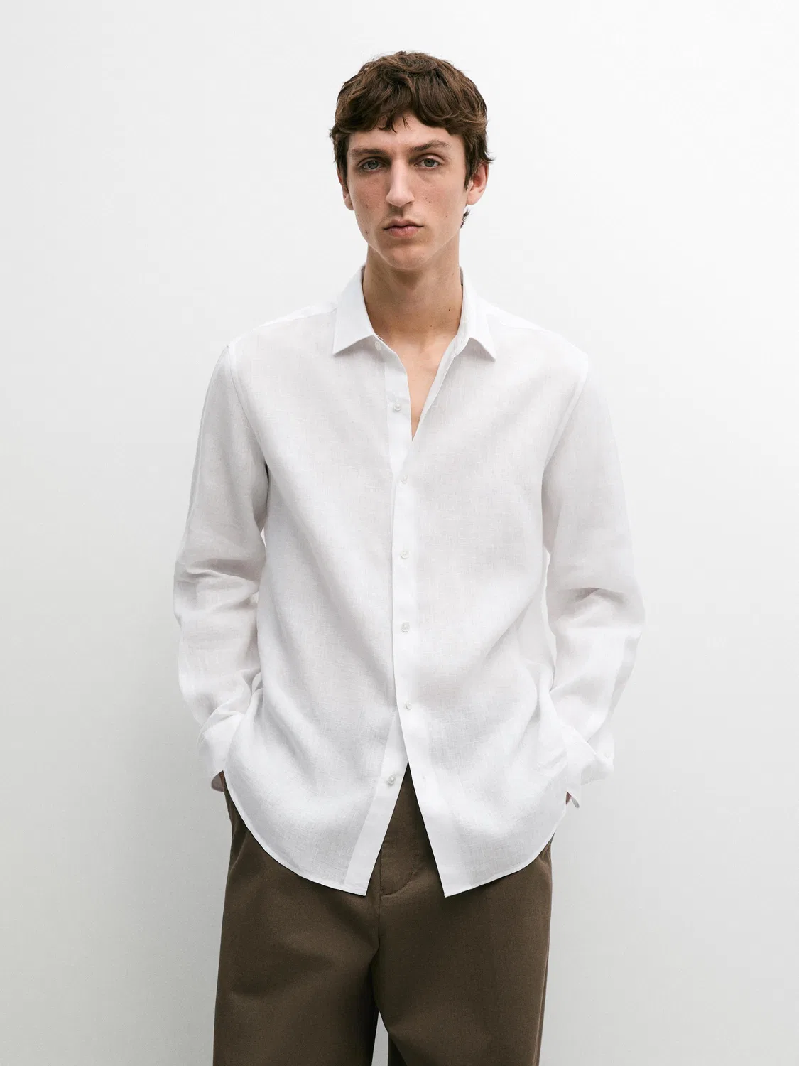 Рубашка из высококачественного льна стандартного кроя Massimo Dutti, белый — фото 2