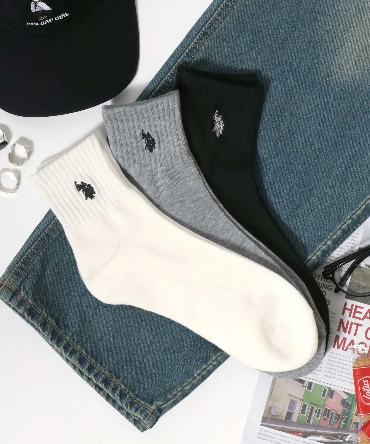 Мужские носки с фирменной вышивкой, комплект из 3 пар U.S. POLO ASSN., White — фото 2