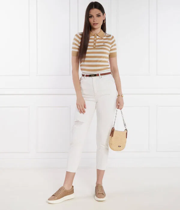 Женское поло с длинным рукавом Polo button Tommy Hilfiger, бежевый — фото 2