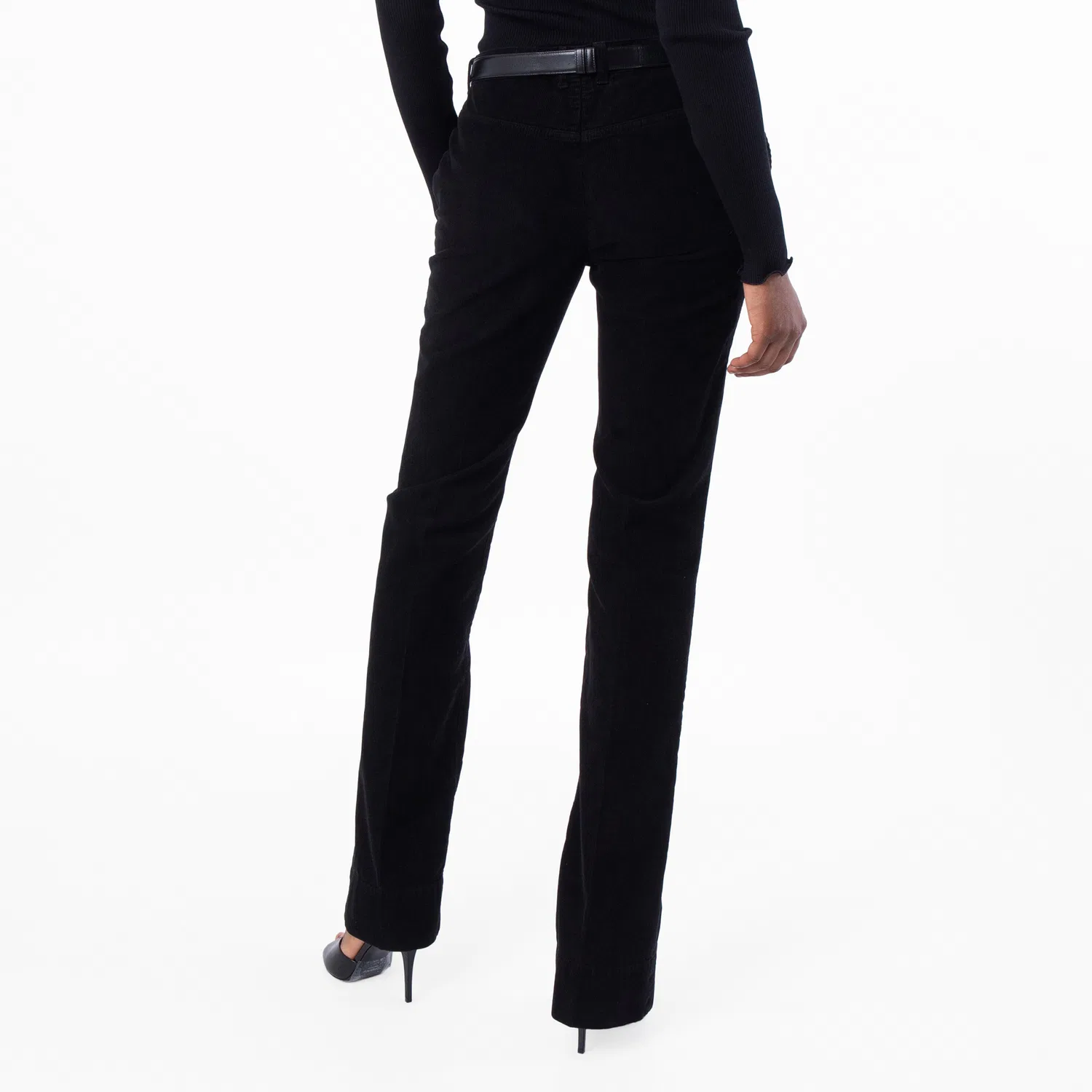 Брюки женские вельветовые с заниженной талией и клешем от колена Saint Laurent, Black — фото 3
