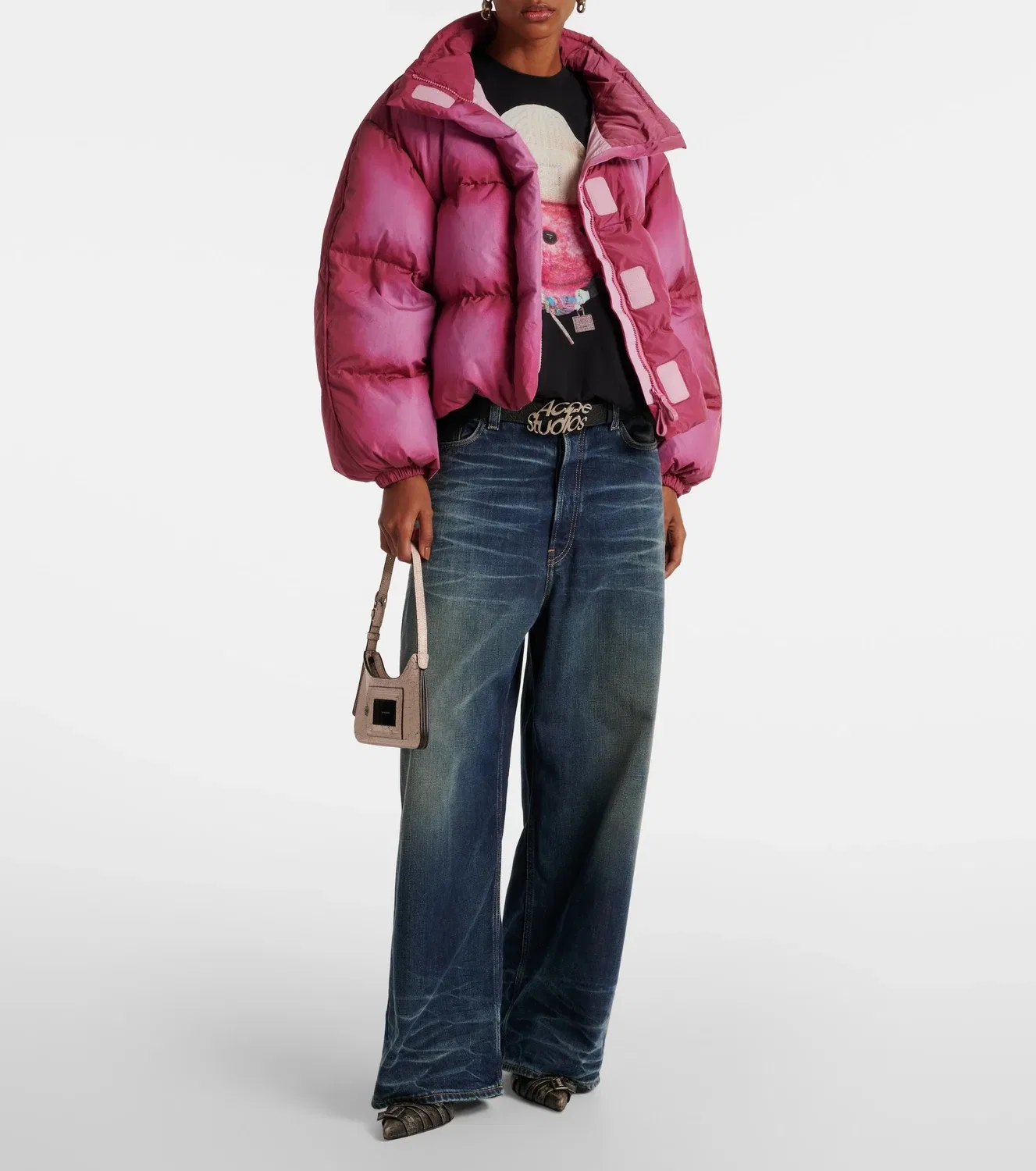 Пуховик с логотипом Acne Studios, розовый — фото 2