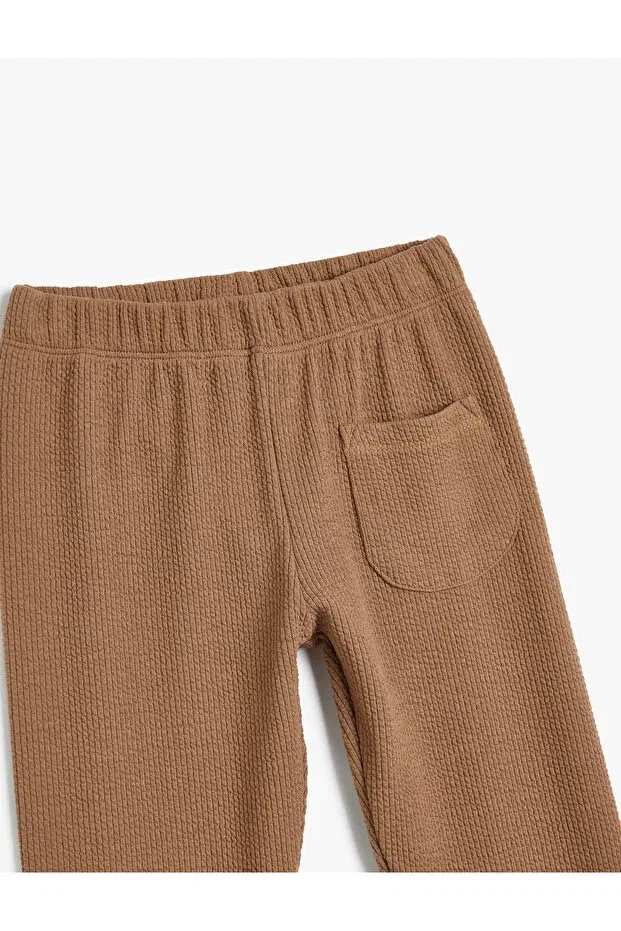 Детские леггинсы для девочек хлопковые Basic Leggings Ribbed Single Pocket Detail Koton, Ecru — фото 3