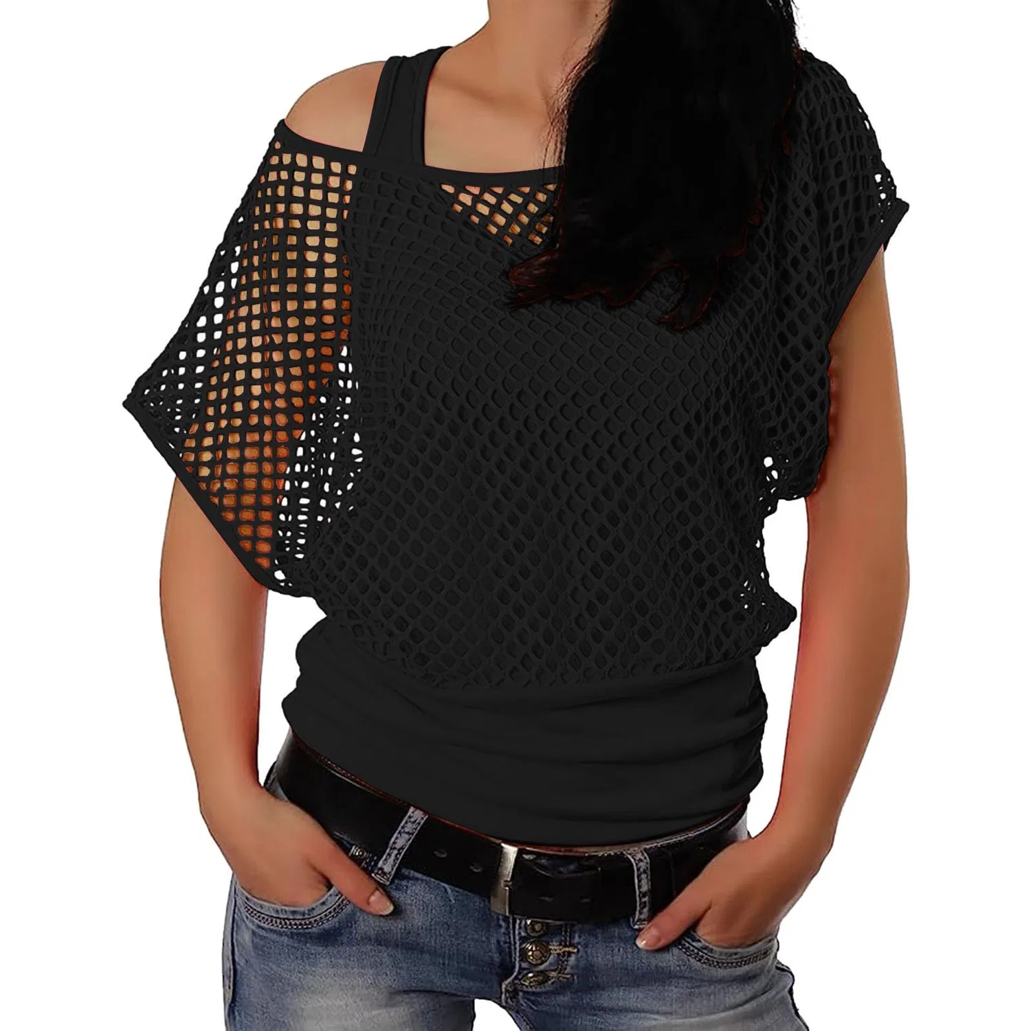 Женская футболка с открытыми плечами SexyFluo 80s Top, Black