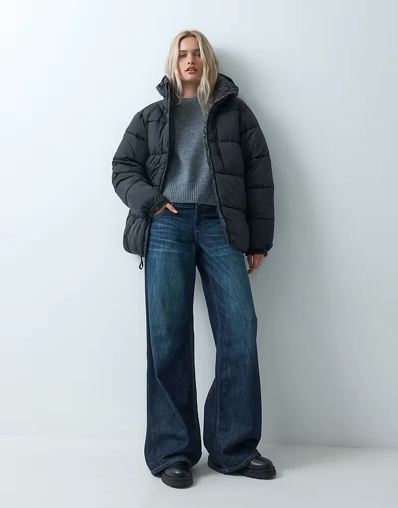 Стеганая куртка GAP с капюшоном, черный