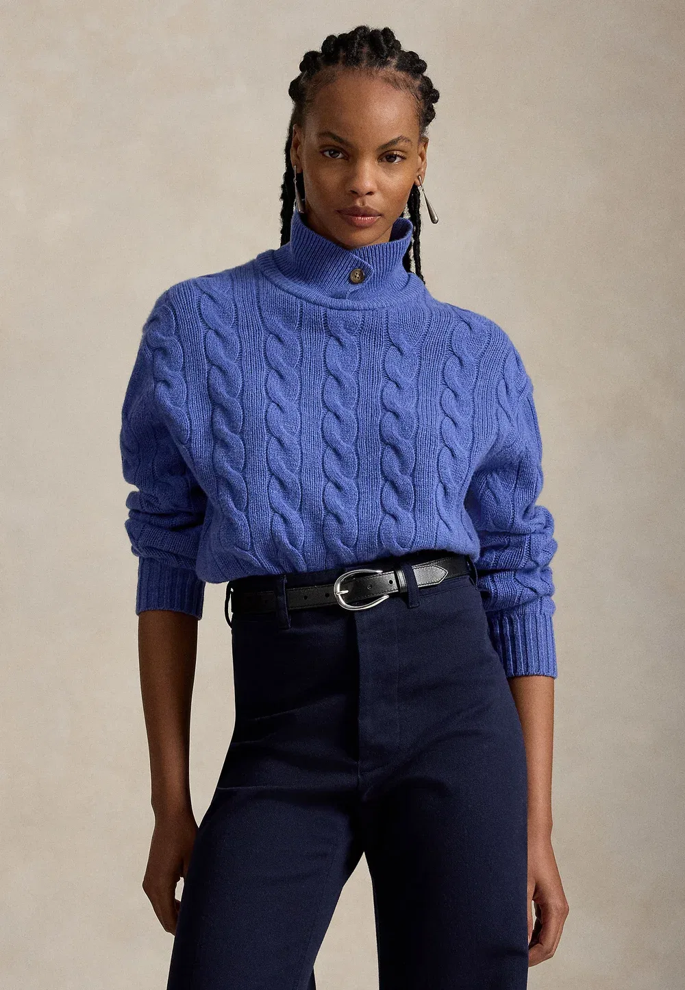 Свитер-Поло из шерсти и кашемира крупной вязки Polo Ralph Lauren, Dockside Blue Heather