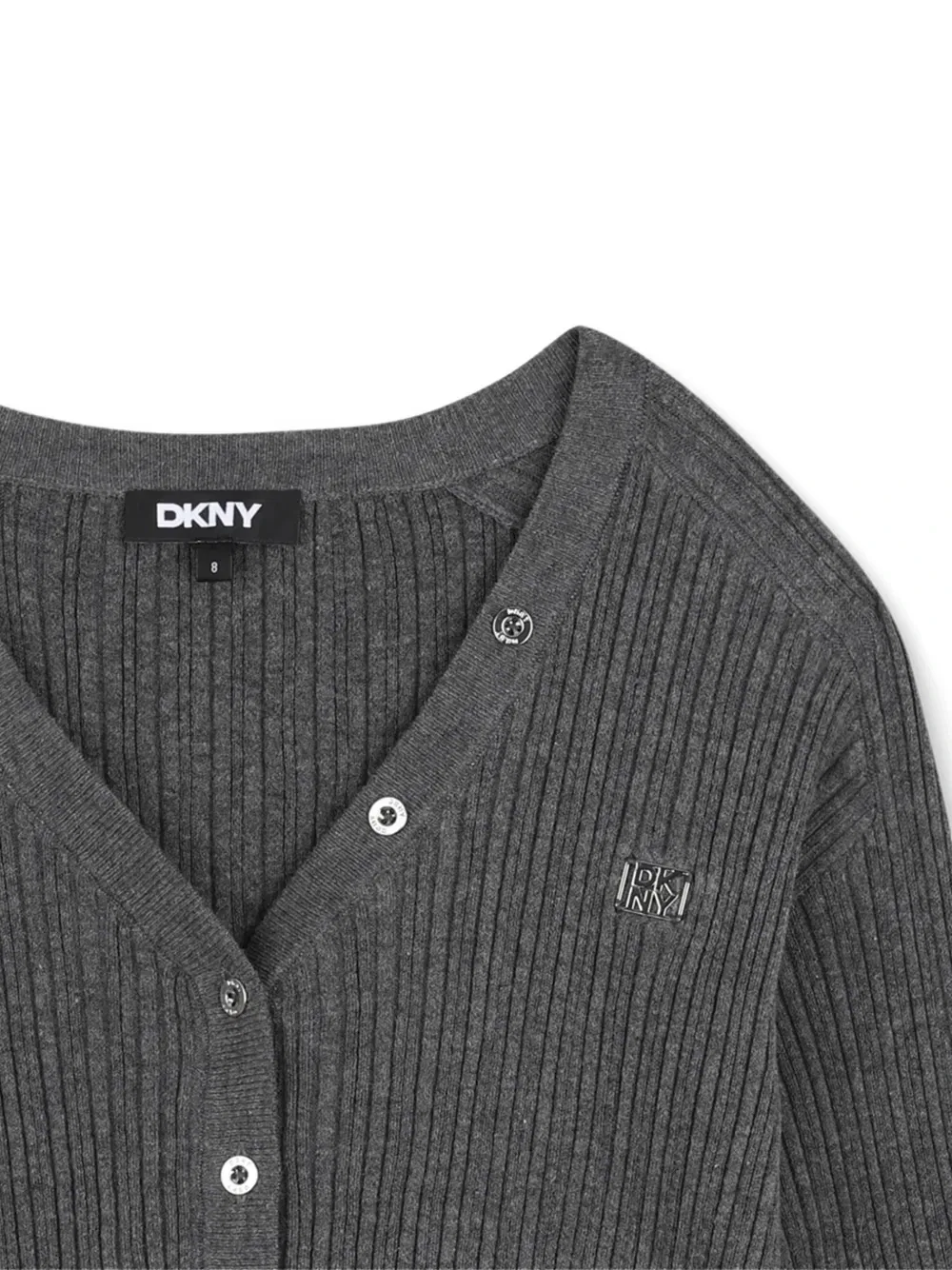 Кардиган в рубчик с V-образным вырезом Dkny Kids, серый — фото 3