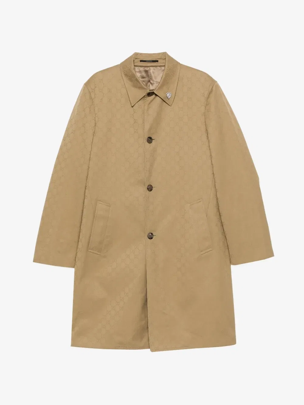 Габардиновое пальто с логотипом GG GUCCI, бежевый