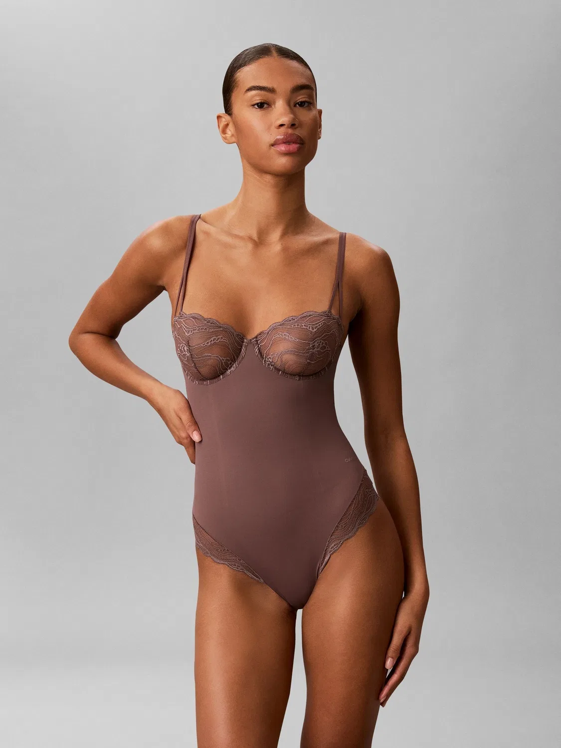Боди Calvin Klein Sensual Stretch Lace, коричневый