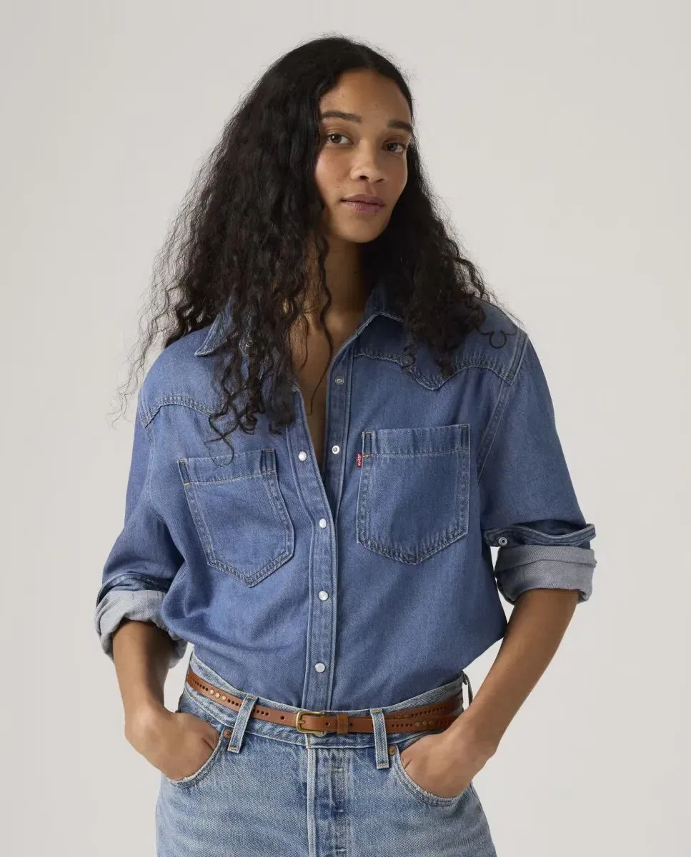 Женская рубашка джинсовая с длинным рукавом Levi's, Синяя — фото 4