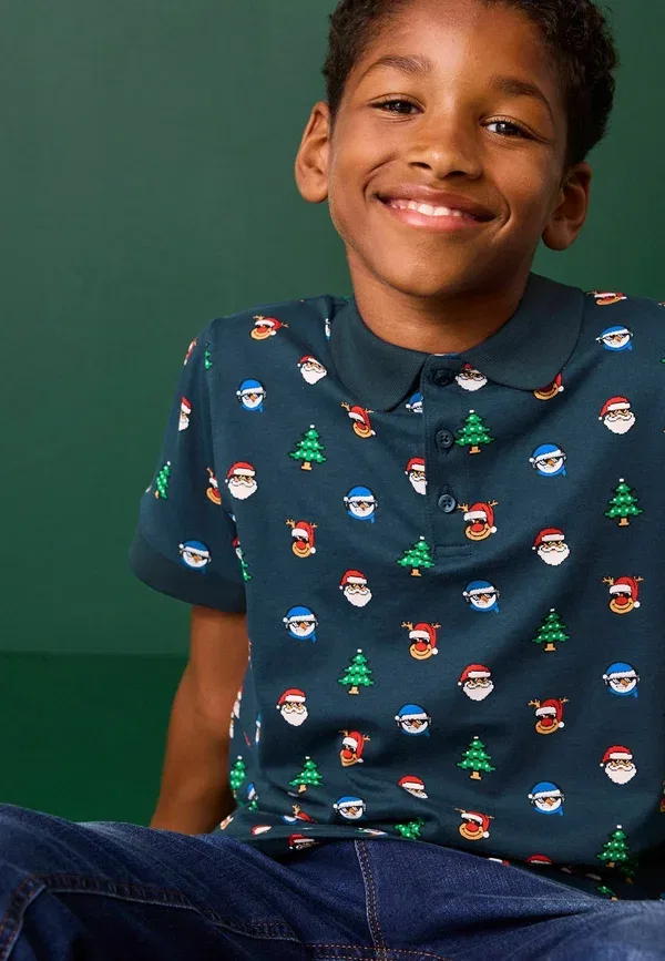 Футболка поло с принтом Christmas Short Sleeve Next, Navy Blue, темно-синий — фото 3