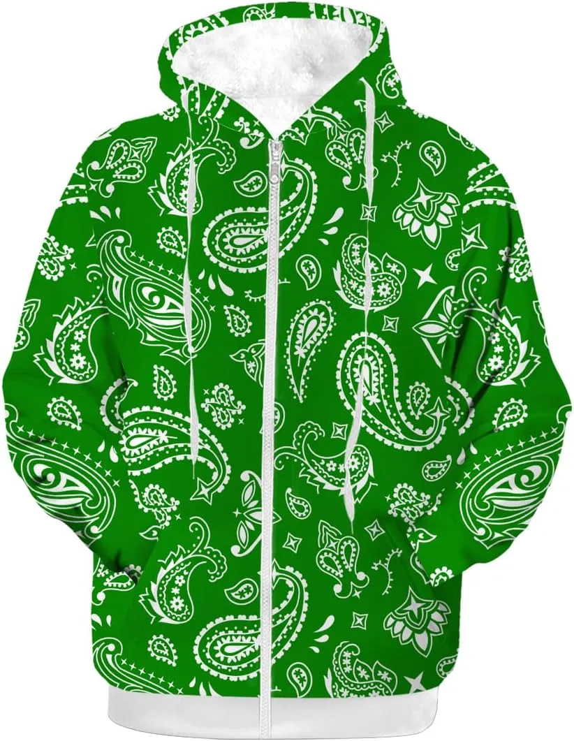 Женский зимний свитшот с капюшоном, на флисе, Paisley Print, Paisley Green